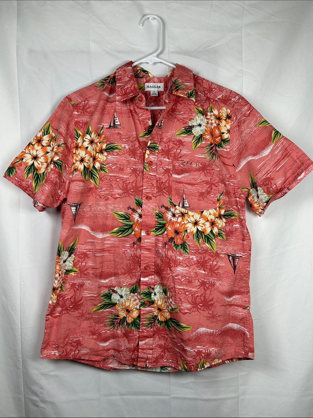 Haggar Tropical Floral Button Shirt Men’s Medium Short Sleeve